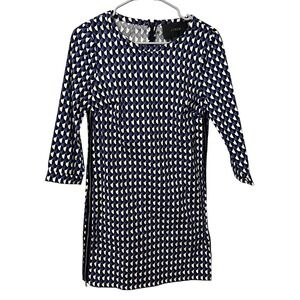 J. Crew Geometric Print Sheath Dress 3/4‎ Sleeve Zipper Detail Womens Size 0